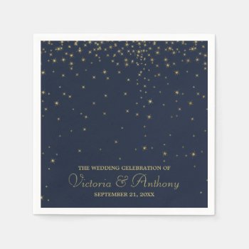 Elegant Navy & Gold Falling Stars Wedding Napkins by WeddingStore at Zazzle