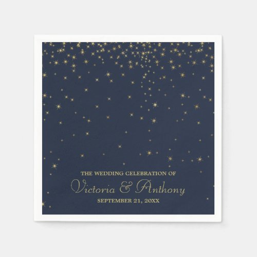 Elegant Navy  Gold Falling Stars Wedding Napkins