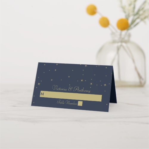 Elegant Navy  Gold Falling Stars Wedding Place Card