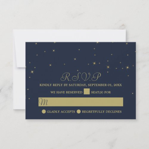 Elegant Navy  Gold Falling Stars Wedding RSVP Card