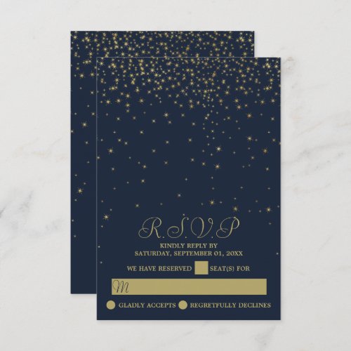 Elegant Navy  Gold Falling Stars Wedding RSVP Card