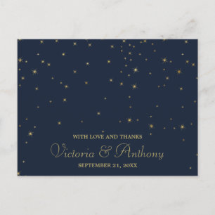 Elegant Navy & Gold Falling Stars Wedding Thanks Postcard