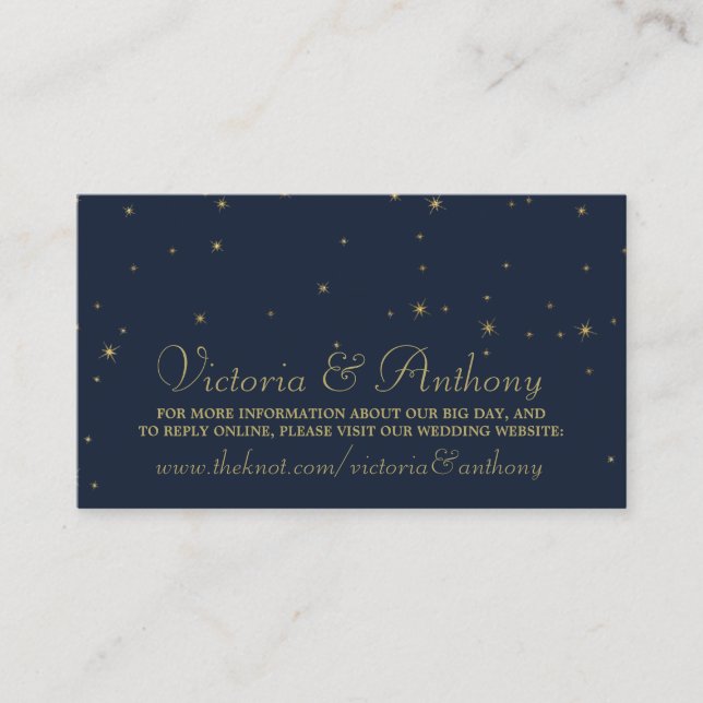 Elegant Navy & Gold Falling Stars Wedding Website Enclosure Card (Front)