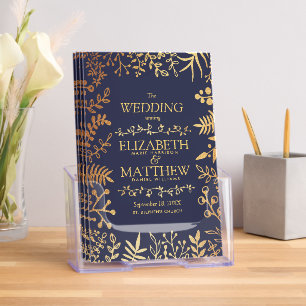 Elegant Navy & Gold Floral Wedding Program Brochure