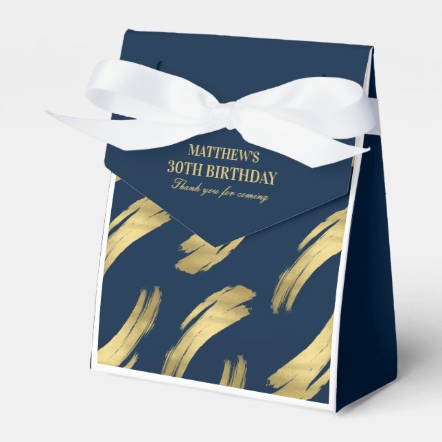 Elegant Navy Gold Foil Birthday Favor Boxes (Front Side)