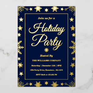 Elegant Navy Gold Foil Corporate Holiday Party Invitation