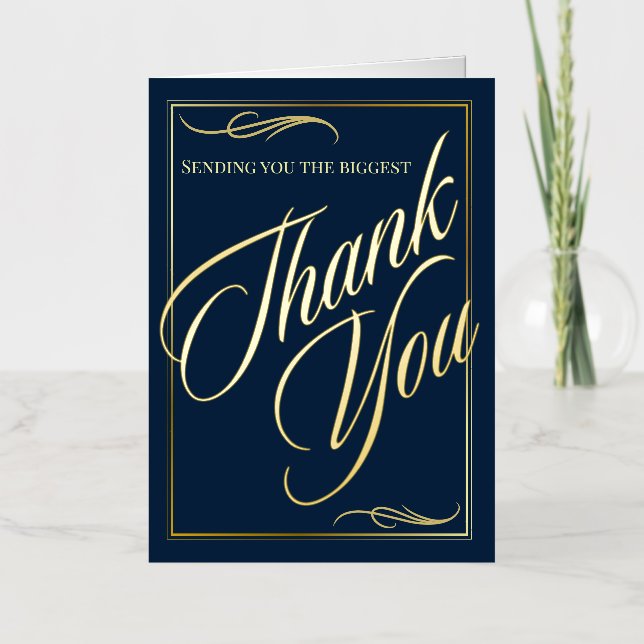 Elegant Navy Gold Foil Heartfelt Thank You Card (Front)
