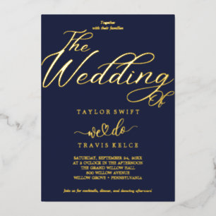 Elegant Navy & Gold Foil Wedding Invitation