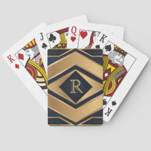 Elegant Navy Gold Geometric Monogram Sport Gift Poker Cards