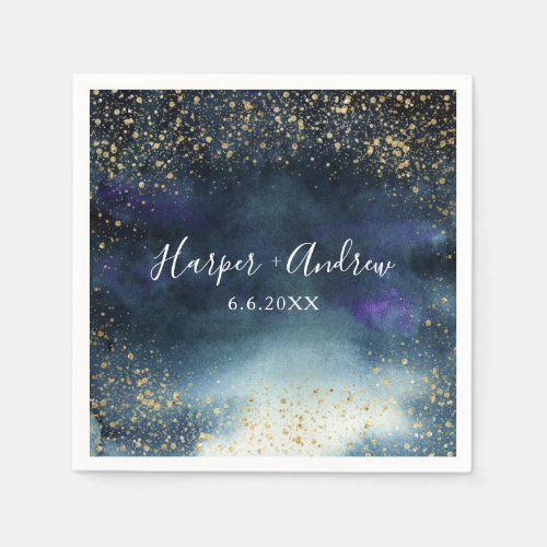 Elegant Navy Gold Glitter Wedding Napkins