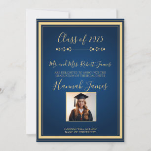 Elegant Navy & Gold Graduation Announcement