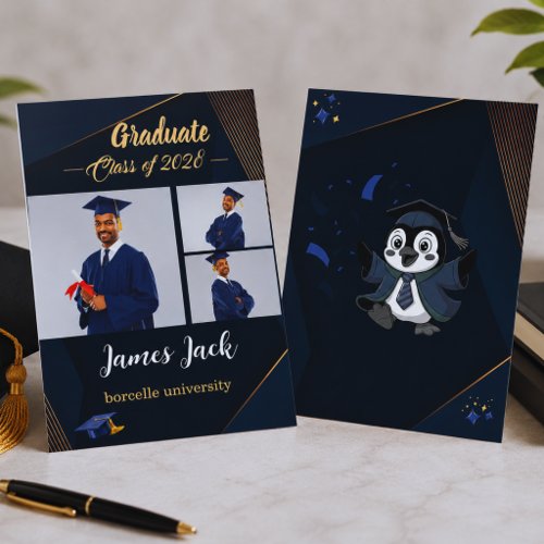 Elegant Navy Gold Graduation Announcement Card