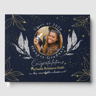 Elegant Navy Gold Graduation Guest Book