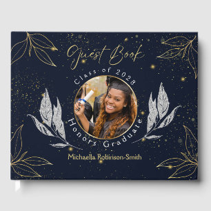 Elegant Navy Gold Graduation Guest Book