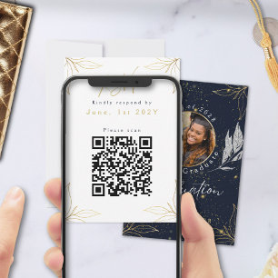 Elegant Navy Gold Graduation Party QR Code RSVP Card