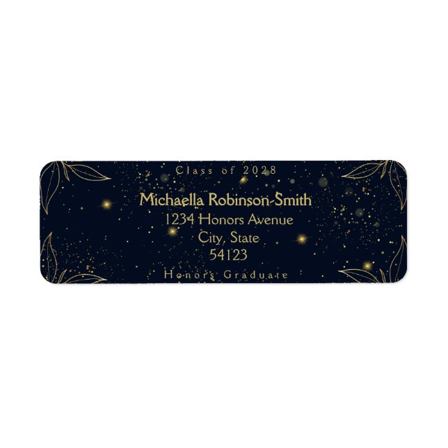 Elegant Navy Gold Graduation Return Address  Label (Front)
