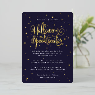 Elegant Navy/Gold Halloween Spooktacular + Stars Foil Invitation
