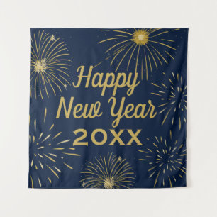 Elegant Navy Gold Happy New Year 2026 Backdrop