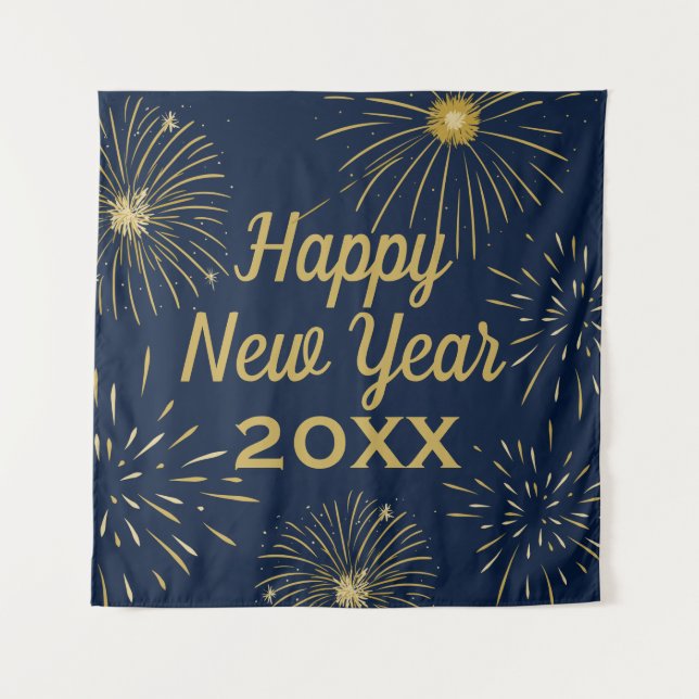 Elegant Navy Gold Happy New Year 2026 Backdrop (Front)