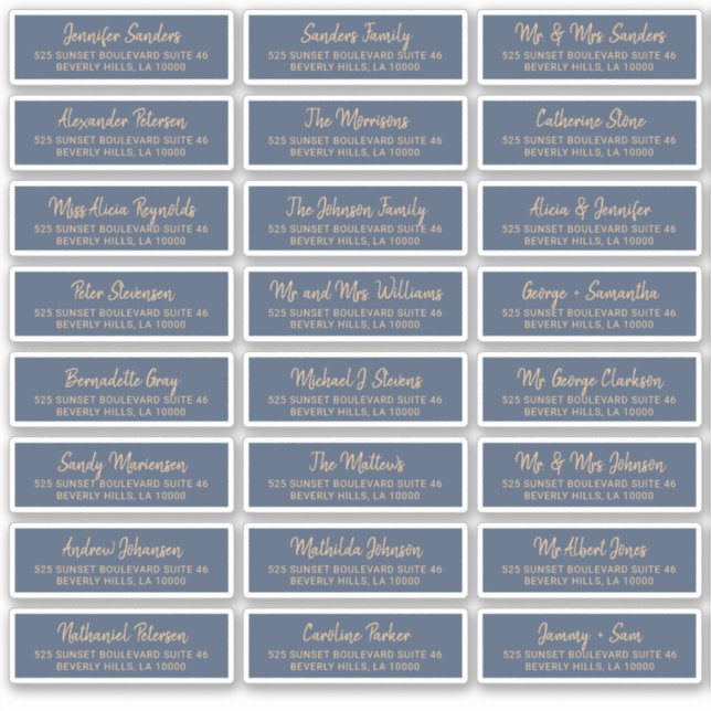 Elegant navy gold individual guest address labels (Front)