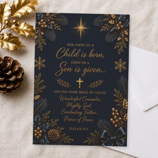 Elegant Navy Gold Isaiah 9:6 Christian Christmas
