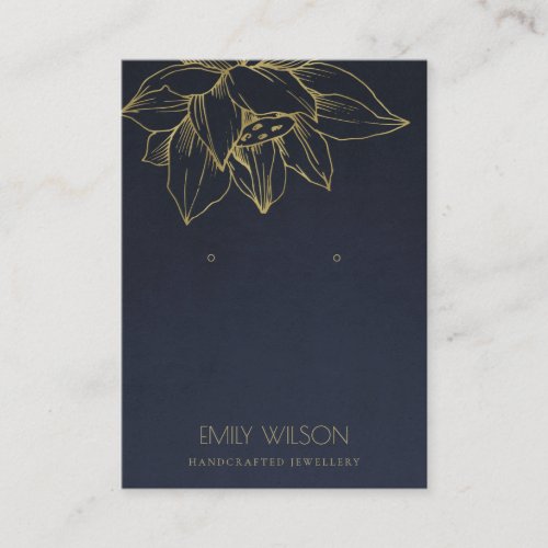 ELEGANT NAVY GOLD LOTUS SIMPLE EARRING DISPLAY BUSINESS CARD