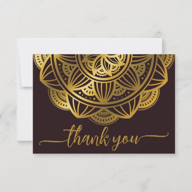 Elegant Navy Gold Mandala Red Thank you Card (Front)