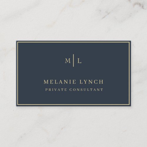 Elegant Navy  Gold Modern Monogram Business Card