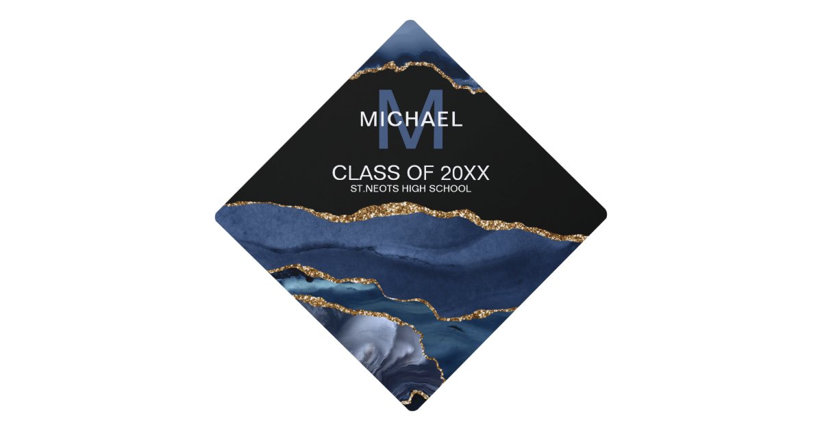 Elegant Navy & Gold Monogram Graduate Graduation Cap Topper | Zazzle