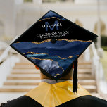 Elegant Navy & Gold Monogram Graduate Graduation Cap Topper<br><div class="desc">This elegant monogram graduation cap topper features a black background with navy and faux gold abstract pattern,  a monogram of their name in clean bold text,  class year and name of school.</div>