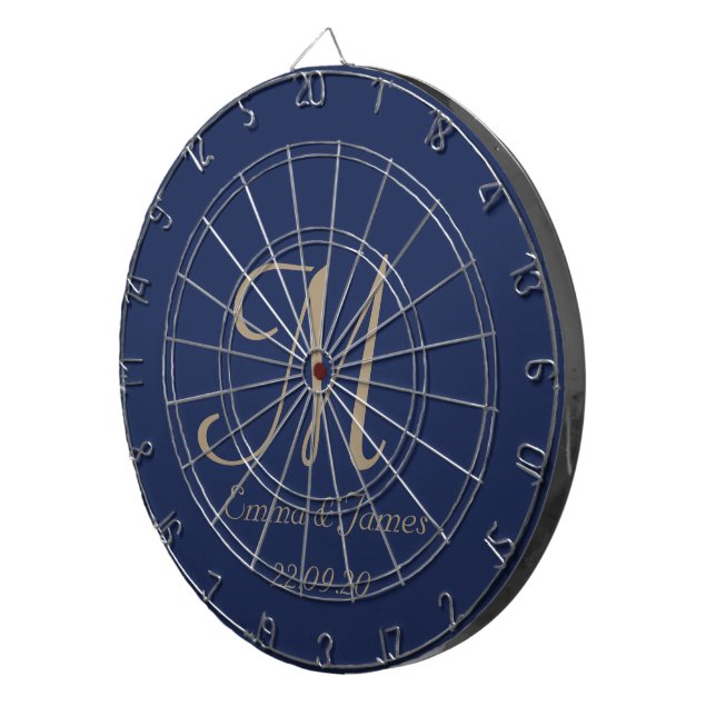Elegant Navy & Gold Monogram Initial Name  Dart Board (Front Right)