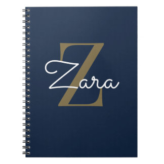 Elegant Navy & Gold Monogram Personalized Spiral Notebook