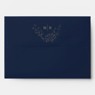 Elegant Navy Gold Monogram Wedding Envelope