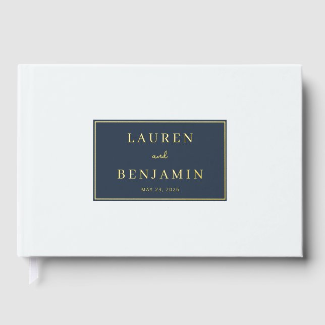 Elegant Navy Gold Names Foil Guest Book (Front)