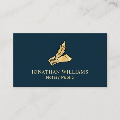 Elegant Navy  Gold Notary Public Business Card