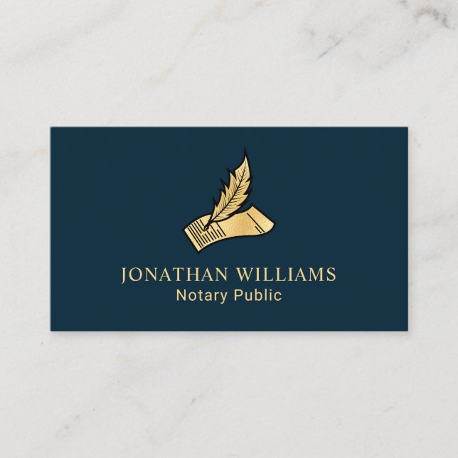 Elegant Navy & Gold Notary Public Business Card (Front)