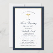 Elegant navy & gold nurse pinning ceremony invitation (Front)