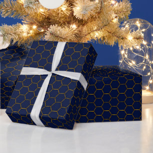 Elegant Navy & Gold Octagon Wrapping Paper