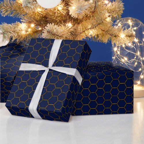 Elegant Navy  Gold Octagon Wrapping Paper