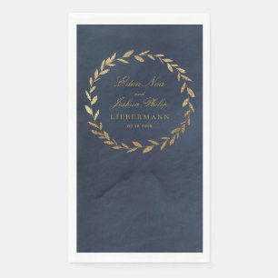 Elegant Navy & Gold Olive Branch Wreath Wedding Paper Guest Towels