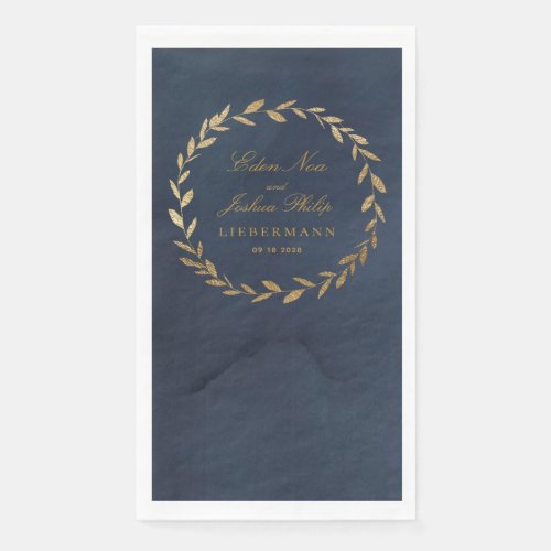 Elegant Navy  Gold Olive Branch Wreath Wedding Paper Guest Towels