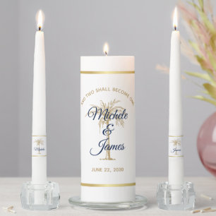 Elegant Navy Gold Palm Tree Wedding Ceremony Unity Candle Set