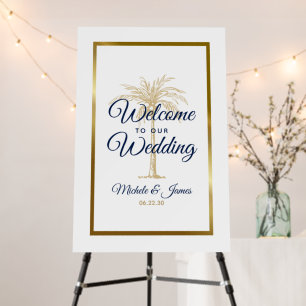 Elegant Navy Gold Palm Tree Wedding Welcome Foam Board