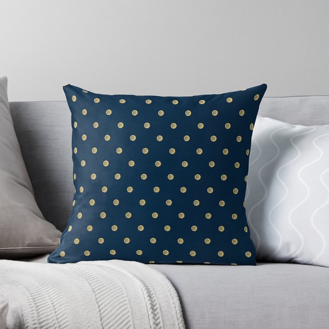 Elegant Navy & Gold Polka Dot Glam Accent Throw Pillow (Creator Uploaded)