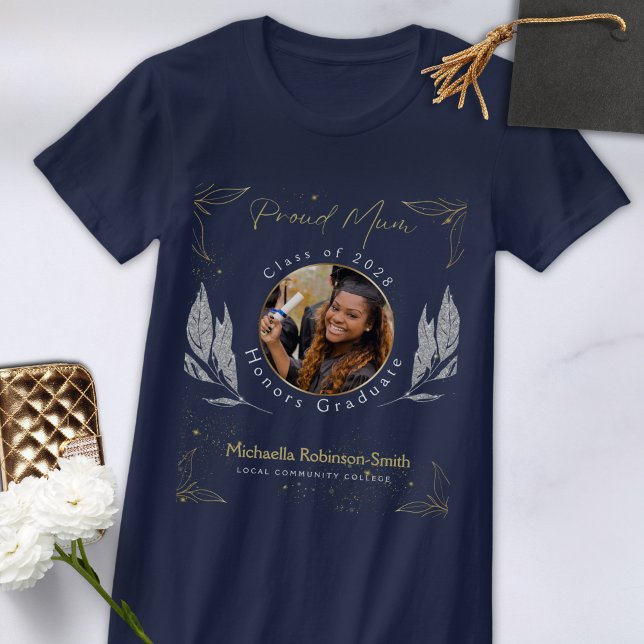 Elegant Navy Gold Proud Mum Graduation T-Shirt (Creator Uploaded)