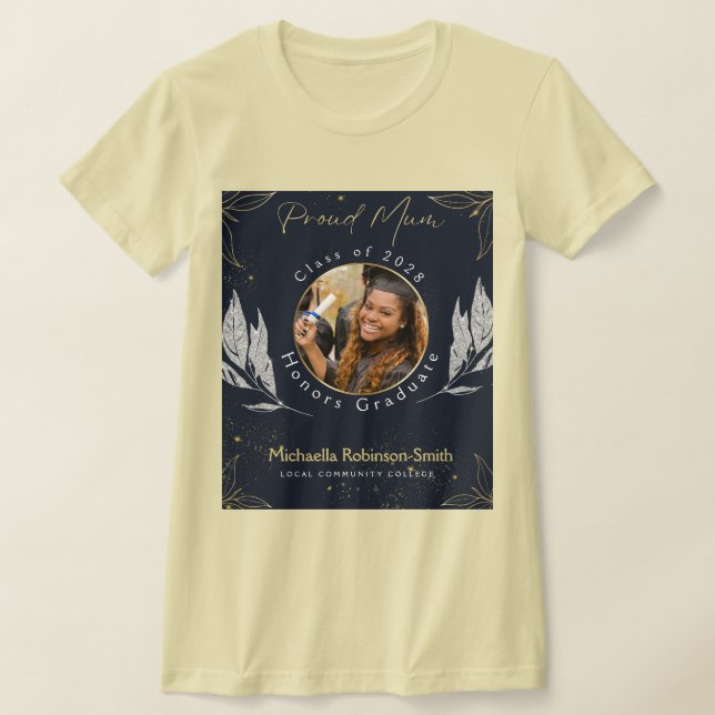 Elegant Navy Gold Proud Mum Graduation T-Shirt (Laydown)