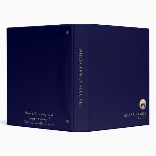 Elegant Navy Gold Recipe Wedding Gift Message 3 Ring Binder