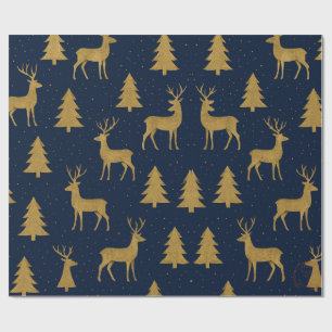 Elegant Navy & Gold Reindeer Christmas Wrapping Pa Paper