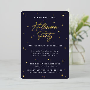Elegant Navy+Gold Scattered Stars Halloween Party Foil Invitation