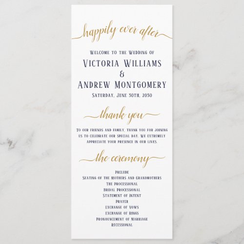 Elegant Navy Gold Script Minimal Wedding Ceremony Program